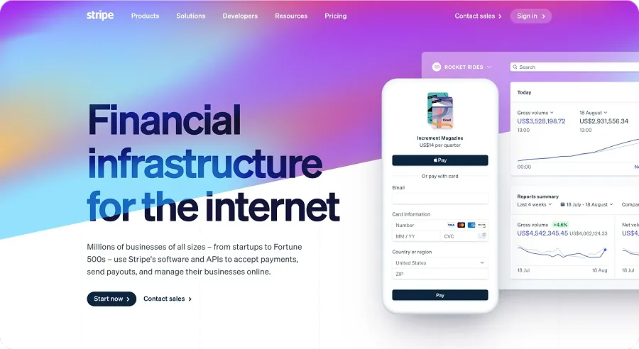Micro animations on Stripe website