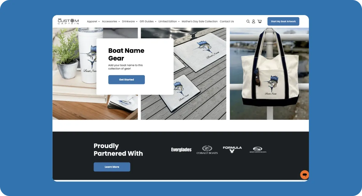 The Custom Captain's Shopify boating products store challenges