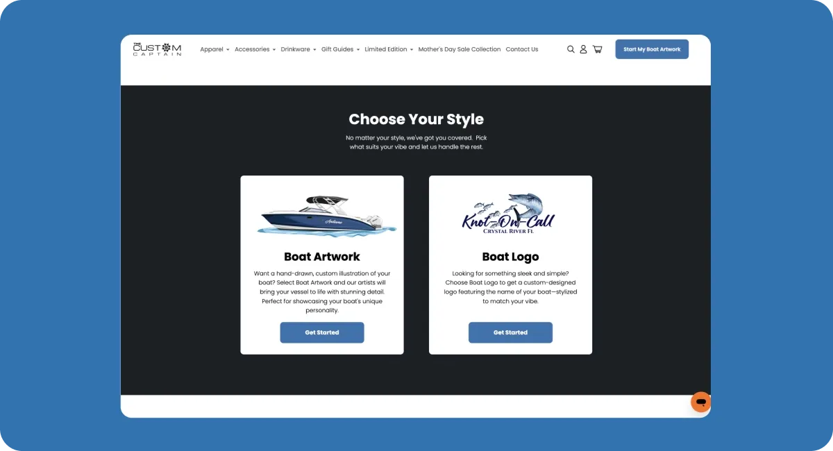 The Custom Captain's Shopify store for boating products challenges