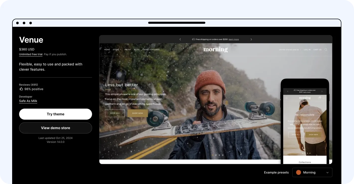 Venue Shopify clothing theme