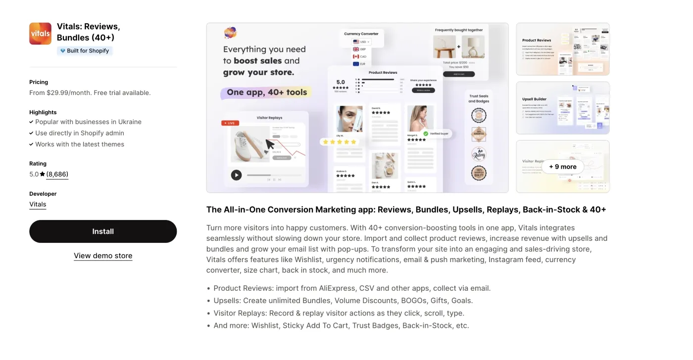 Vitals - all-in-one conversion marketing app Vitals - all-in-one conversion marketing app