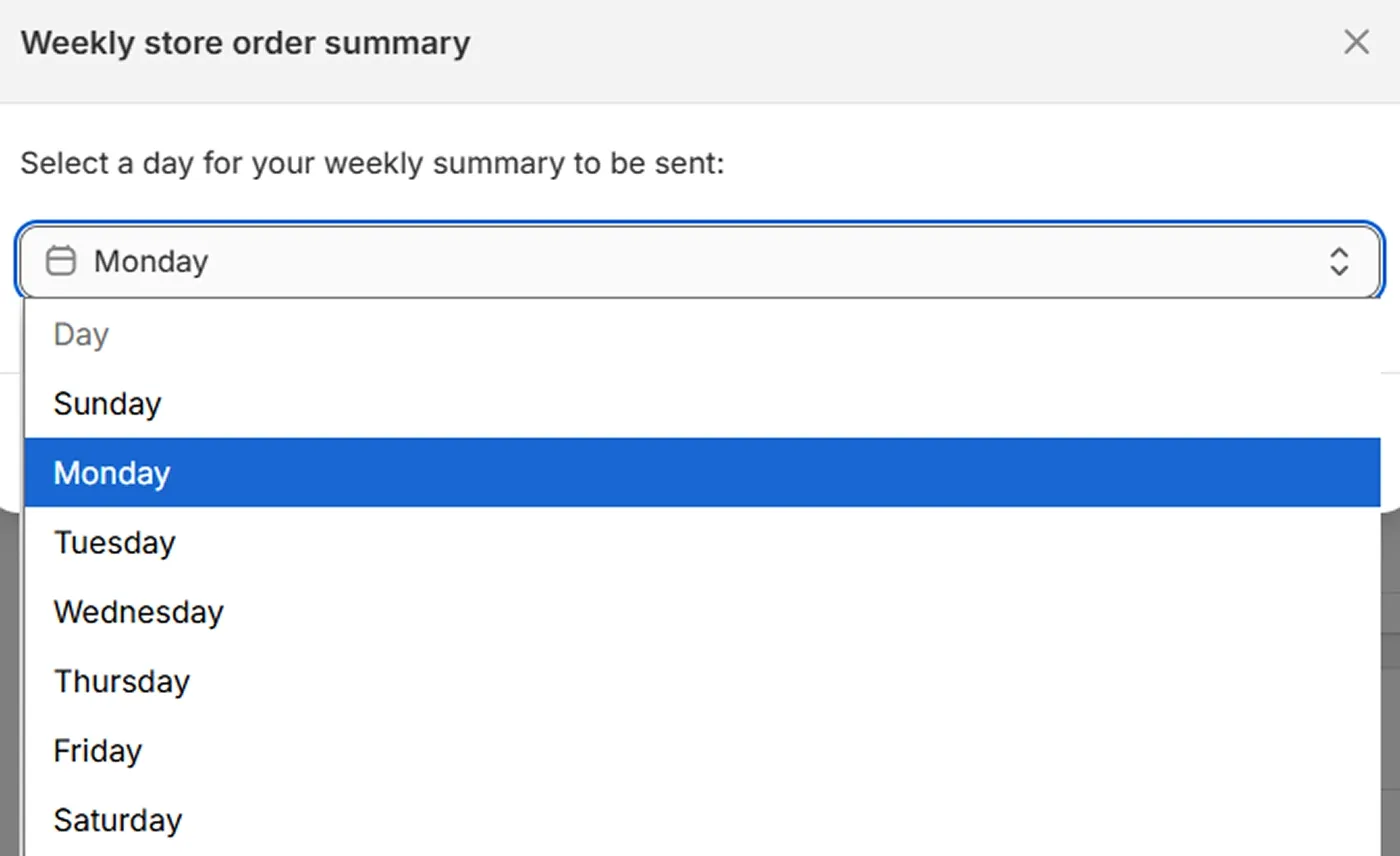 Weekly store order summary